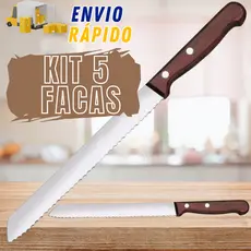 Facas Para Pão Cabo De Madeira 5 Peças Serra Serrilhada Grande 8 Bolo Profissional 32cm Talher