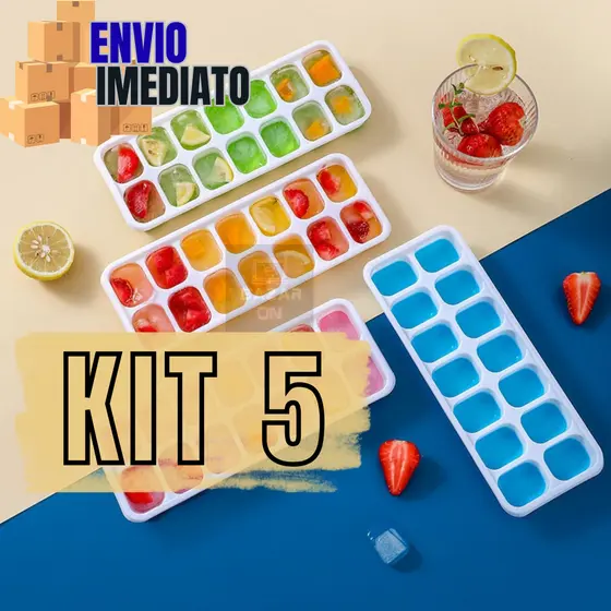 Kit 5 Formas De Gelo Cubo Para Refresco Suco Fundo De Silicone Colorido Fácil Desenformar Papinha