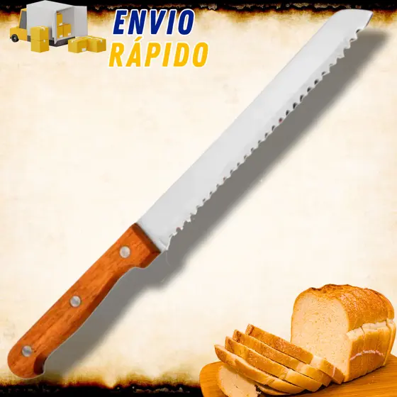 Faca Para Pão Cabo De Madeira Serra Serrilhada Grande 8 Bolo Profissional 32cm Cozinha Talher