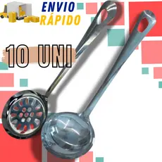 Kit 10 Peças  5 Escumadeira de Arroz Fritura + 5 Concha Aço Inox Utensílios de Cozinha Jogo Completo
