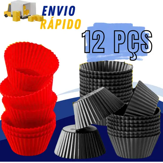 Kit 12 Forminhas De CupCake Silicone Forma Bolinho Air Fryer Mini Bolo Assadeira Confeitaria Empada
