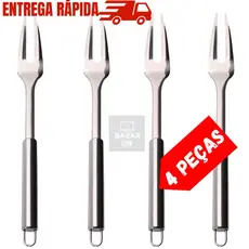 Kit 4 Garfos de Cozinha Churrasco Cachorro Quente Hot Dog Aço Inox Garfo Carne Linguiça Grelhador