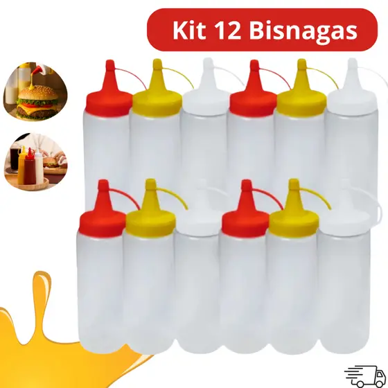 Kit 12 Bisnagas Para Molho 200Ml Embalagem Ketchup Mostarda Maionese Reutilizável