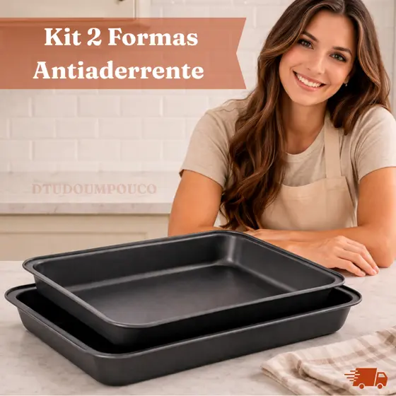 Kit 2 Formas Antiaderente Grande Bolo Lasanheira 42cm + 46cm