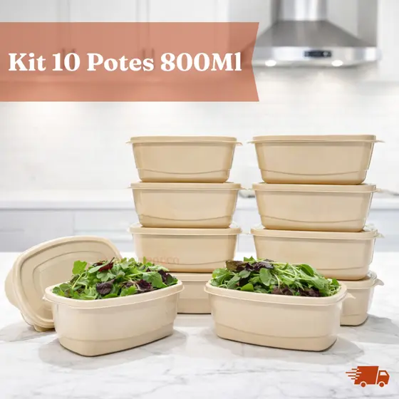 Kit Potes Hermeticos Plastico Para marmita fit 10 potes 800ml