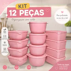 Kit 12 Potes Tamanhos Variados Marmita Armazenamento de Alimentos