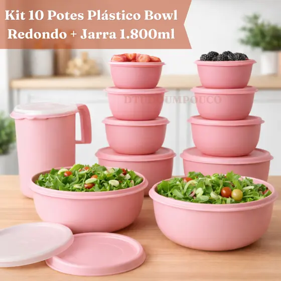 Kit 10 Bowls + Jarra 1,8L | Potes Herméticos BPA Free | Cozinha Completa