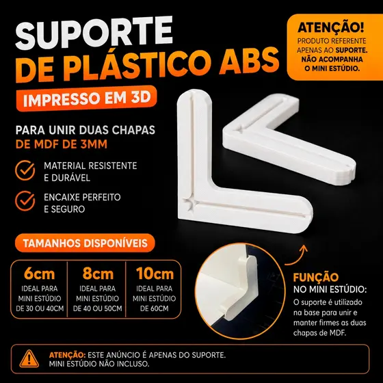Par (2 UN) de Suporte de Plástico ABS para Mini Estúdio de MDF 3mm - Feito na Impressora 3D (MINI ESTUDIO NÃO INCLUSO)