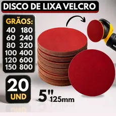 Kit 20 Disco Lixa Velcro Sem Furos Roto Orbital Lixadeira para Ferro, Metal, Massa e Madeira 125mm