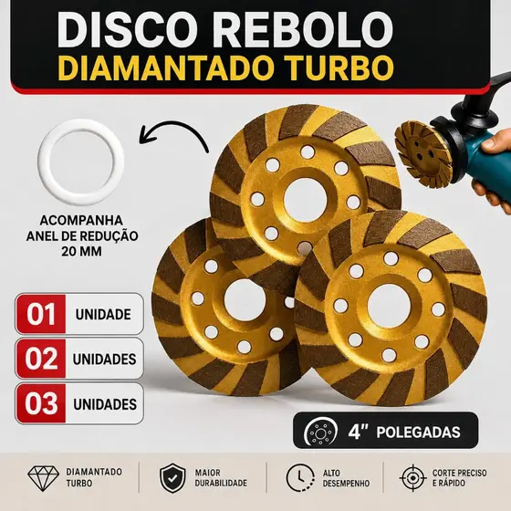 Disco Rebolo Desbaste 4 Polegadas 100mm Diamantado Turbo Cerâmica Concreto Porcelanato Esmerilhadeira