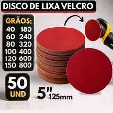 Kit 50 Disco Lixa Velcro Sem Furos Roto Orbital Lixadeira para Ferro, Metal, Massa e Madeira 125mm