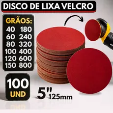 Kit 100 Disco Lixa Velcro Sem Furos Roto Orbital Lixadeira para Metal, Ferro, Massa e Madeira 125mm