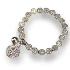 Pulseira Elástica Metal Medalhas Prateada São Bento