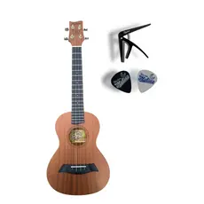Kit Ukulele 27K Tenor Acústico Profissional Mahina Sapele capotraste Corda Aquila Tarraxa Blindada