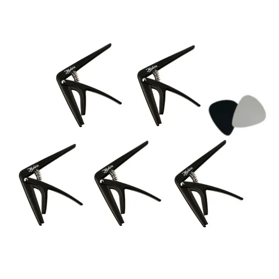 Kit 5 Capotrastes Para Ukulele Cavaco Tenor Concert Soprano Preto Mahina Brinde Palheta