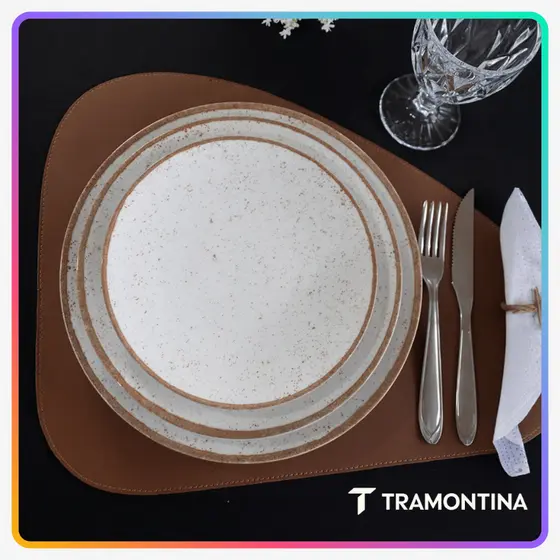 Jogo de Pratos Jantar Rústico Marrom Tramontina Porcelana Conjunto de Pratos Raso, Prato Fundo e Sobremesa Opções de Kit