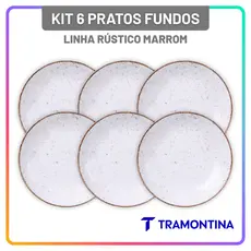 Jogo Pratos Fundos 22 cm Tramontina Rústico Porcelana 6 Peças