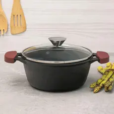 Panela Caçarola Tampa de Vidro Em Ferro Fundido Para Forno e Fogão 22cm 3,0 Litros