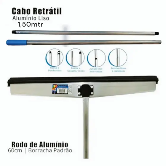 Rodo 60cm Alumínio Cabo Retrátil 1,50 Extensor Forte