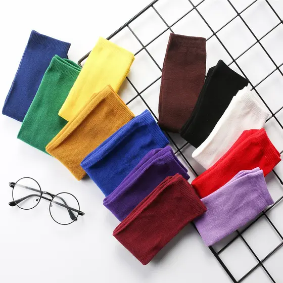 Meias De Algodão Harajuku Candy Cotton Estilo Coréia Tornozelo Curtas Fofas Amarelas Azul Púrpura Verde Vermelho Preto Para Meninas