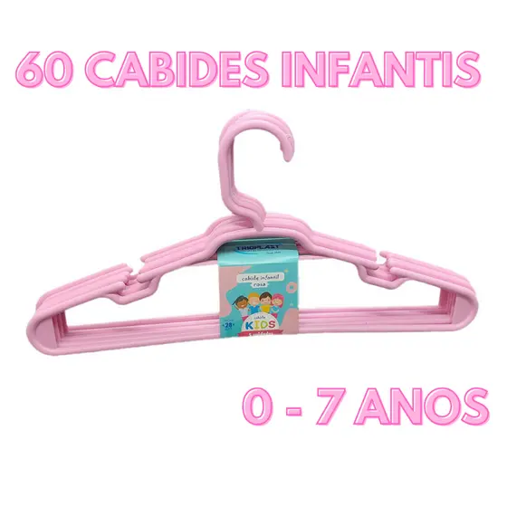 Kit 60 Unidades Cabides Infantis Colorido Roupa Infantil Bebê