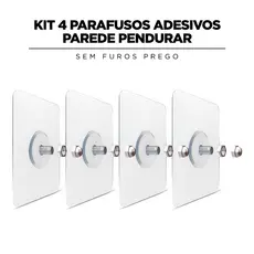 Kit 4 Parafusos Adesivos Parede Pendurar Quadros Utensílios Cozinha Banheiros Sem Furos Prego