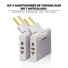 Kit 2 Adaptadores de Tomada slim em T Articulado possui 3 tomadas sendo tanto para 10A ou 20A