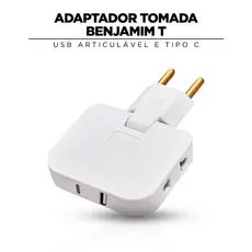 Adaptador Tomada Benjamim T Com Entrada USB  Articulável e Tipo C