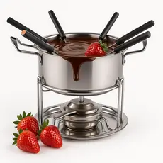 Fondue em Inox 10 Peças Conjunto Aparelho Panela para Queijo Chocolate e Carne