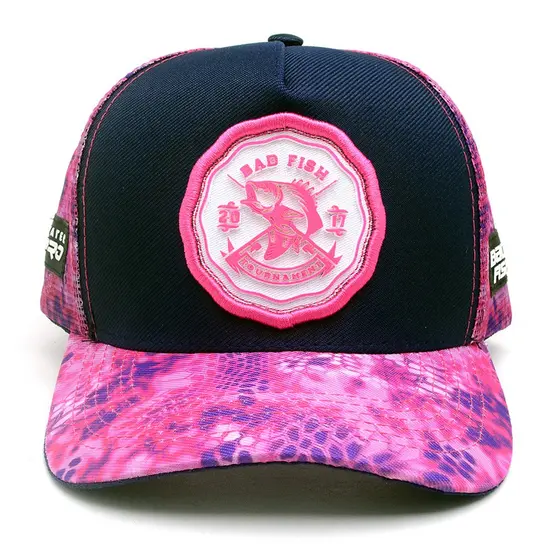 Boné Feminino Esporte Pesca Aba Curva Bad Fish Rosa e Azul