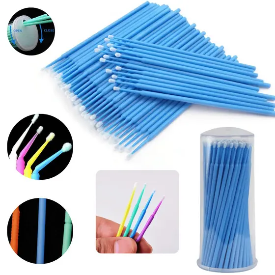100 Microbrush Cotonete Alongamento Fio A Fio Cílios - Cor Aleatória
