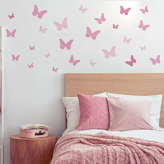 Adesivo De Parede Borboletas Tons De Rosa 25un Cobre 1,5m² Decoração Quarto Infantil Modelos