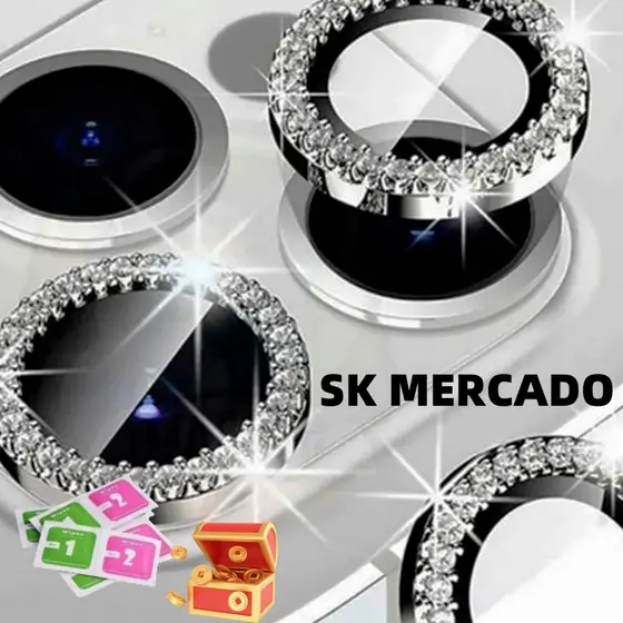 Kit Película Lente Câmera Brilho Diamante iPhone XR/11/12/13/14/15 Plus/15 Pro Max