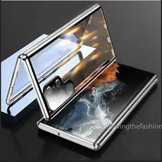 Para Samsung Galaxy S23 Ultra 5G S24 S24 + S22 + Plus S23 FE 2023 Capa De Telefone 360 ° Metal Magnético À Prova De Choque Full Surround HD Temperado Proteção Da Lente Câmera De Vidro Tampa Flip Lock