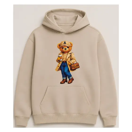 Moletom Feminino Flanelado Algodão Premium - Conforto e Estilo com Estampa de Urso - com Capuz e Bolsos Bluzão