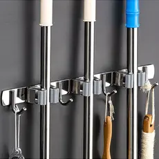Suporte Inox para Vassouras e Pás - Gancho de Parede para Organização Doméstica
