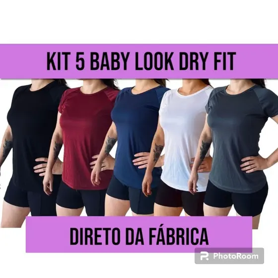 KIT 5 BABY LOOK FEMININA 100% POLIESTER
