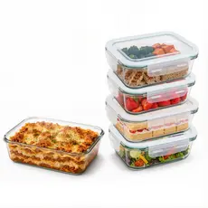 Kit de 5 Potes de Vidro Hermético Porta Mantimentos 370ml Tupperware de Vidro Para Guardar Comida Marmita