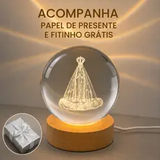 Luminária Cristal de mesa Nossa Senhora Aparecida Padroeira do Brasil Fé LED Presente Natal Bola