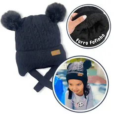 Touca lã infantil pompom ovelhinha forro interno pelúcia fofa alça gorro toca frio inverno