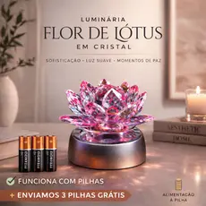 Luminária Com Flor de Lótus Cristal LED Espelhada Com Pilhas Feng Shui Oriental Presente
