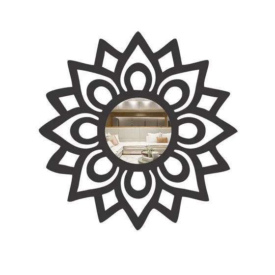 Espelho Decorativo Mandala Florada MDF Preto Fosco em 3 Tamanhos