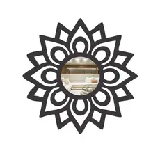 Espelho Decorativo Mandala Florada MDF Preto Fosco em 3 Tamanhos