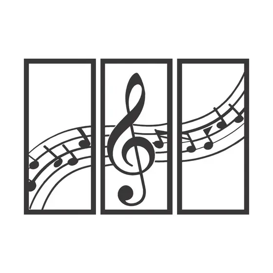Trio de Quadros Decorativo Notas Musicais MDF Preto Fosco