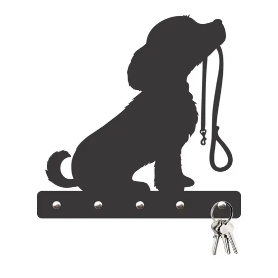 Porta Chaves Cachorro com Coleira MDF Preto Fosco