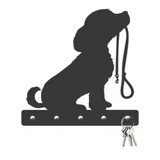 Porta Chaves Cachorro com Coleira MDF Preto Fosco