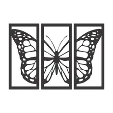 Trio de Quadros Decorativo Borboleta  MDF Preto Fosco