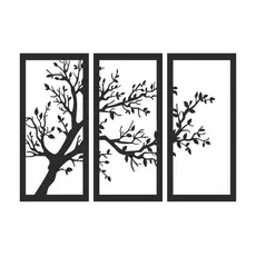 Trio de Quadros Decorativo Árvore na Janela MDF Preto Fosco