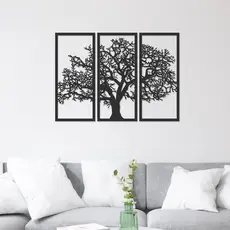 Trio de Quadros Decorativos Árvore da Vida MDF Preto Fosco