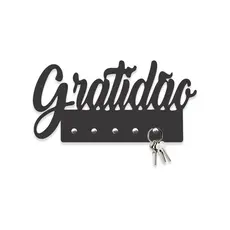 Porta Chaves Gratidão MDF Preto Fosco